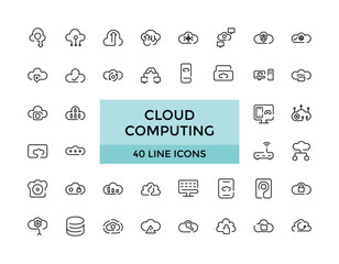 Cloud Computing icon collections, editable stroke outline icons set. Cloud, computing, server, database, technology, networking, data and internet. Vector illustration.