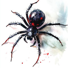 cute Black Widow Spider watercolor clipart illustration isolated