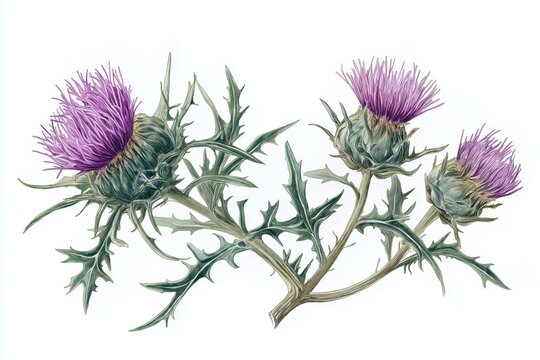 purple thistle flowers on white background clip art preview