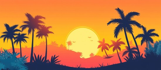Silhouette Of Tropical Palm Trees Against A Vibrant Sunny Background
