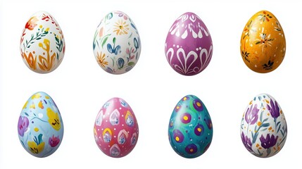 Spring celebration: hand-painted easter eggs collection for festive decor , isolated on white background