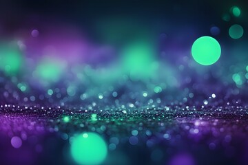 Fototapeta premium Neon bokeh sparkles of green and purple creating a futuristic dreamy atmosphere, AI Generated