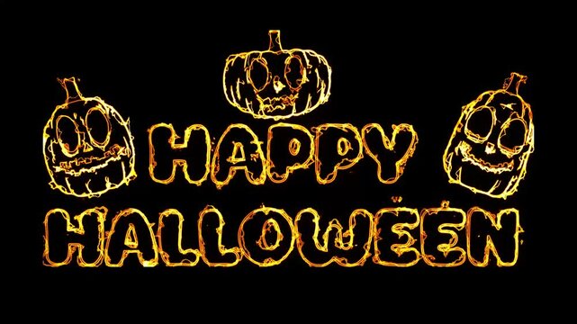 happy halloween animation with 3 pumpkins and electric effects