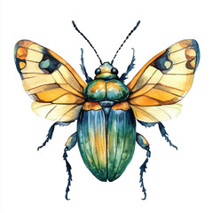 cute Butterfly Beetle watercolor clipart illustration isolated