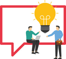 Businessman and team with bright light bulb idea. Bright idea to solve problem, business team brainstorm or thinking about new innovative idea, imagination.

