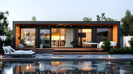 Obraz premium ADU is a small separate dwelling unit on the same property. Concept Accessory Dwelling Unit (ADU), Housing Solution, Additional Living Space, Property Expansion, Local Zoning Requirements