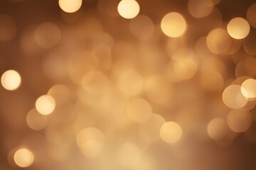 Fototapeta premium Small bright bokeh sparkles in a warm golden hue against a soft brown background, AI Generated