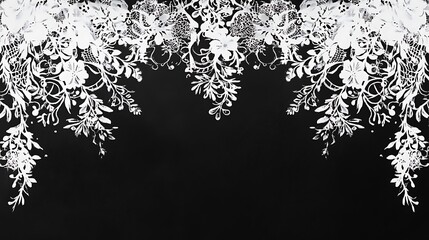 Fototapeta premium White Floral Lace Design on a Black Background