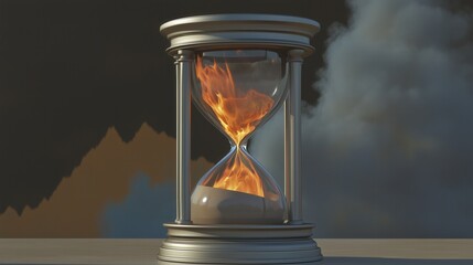 Time ablaze: surreal hourglass with burning embers for conceptual design