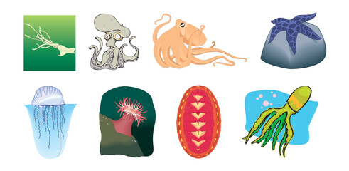 Water Sea Creaters fishes fish seahorse Tortoise Sea Lion star Animals Silhouette - compendium vector illustrations editable best art design for logo icon multipurpose use in high definition format