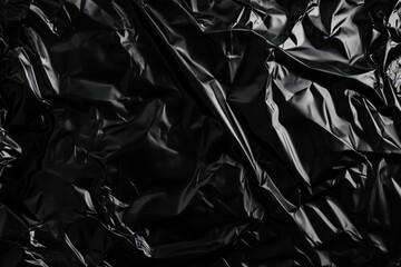 Upscaled black crumpled plastic texture for design and background