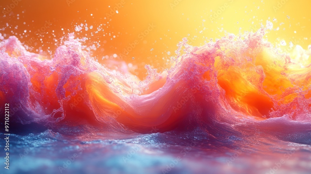 Sticker vibrant wave with golden sunset