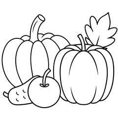 pumpkins carrot apple items outline coloring book page line art drawing