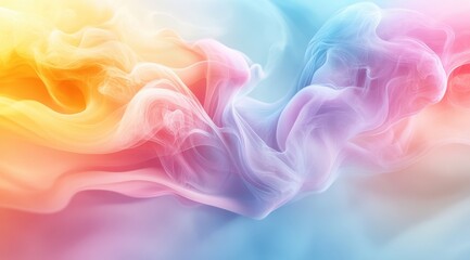 Obraz premium Abstract Colorful Smoke Swirls on a Soft Gradient Background in Pastel Shades of Pink, Blue, and Yellow