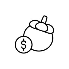 Mangosteen price outline icons, minimalist vector illustration ,simple transparent graphic element .Isolated on white background