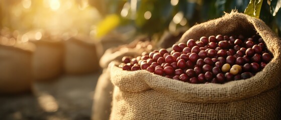 Red berries coffee beans.
