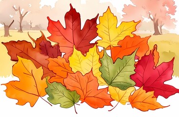 Obraz premium Lots of yellow fall leaves in the grass