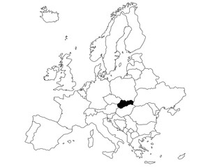 Map of Slovakia Country in Europe continent on white background. single Country map highlighted by black colour on Europe map. European Continent, EU