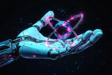 Robotic Hand Holding a Glowing Orb