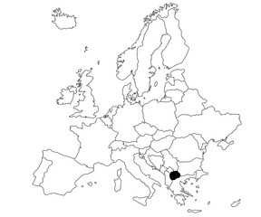 Map of north Macedonia Country in Europe continent on white background. single Country map highlighted by black colour on Europe map. European Continent, EU