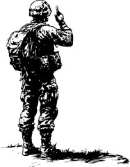 Fototapeta premium Silhouette of a Soldier Pointing in Military Gear