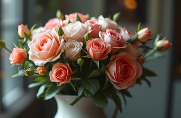 Obraz premium Delicate roses in a beautiful vase.