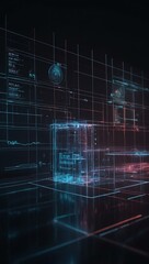 Advanced Holographic Interface with 3D Data Visuals - Sleek and Minimalistic Digital Art Concept