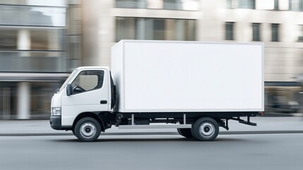 Fototapeta premium Blank white mockup on small truck for advertising design and branding
