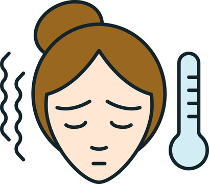 recommend clip art: Sick woman suffering from fever showing thermometer icon