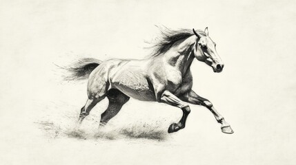 Hand-drawn effect of a galloping horse, captured with pencil strokes, creating a dynamic sense of motion and energy