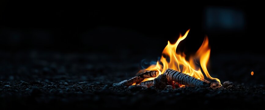Bright campfire flames isolated on black background for stock photography