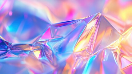 Iridescent rainbow hologram background with light crystal textures in a futuristic and shimmering design for creative displays