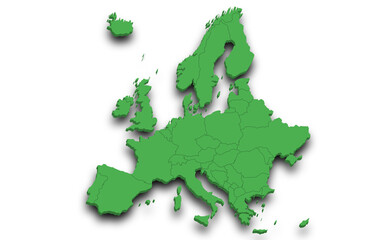 3d render map of Europe all Country with borders and regions, Europe continent administrative map with color on white background. EU, European countries map