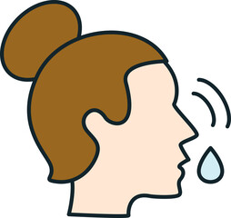 Woman coughing spreading virus droplets icon showing flu symptoms