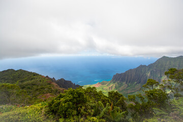 Napali coast seen from the water. A scenic area on the coast of Kauai, Hawaii
