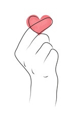 Korean symbol hand heart. Hands Heart. Heart symbol using hands. Vector illustration in modern thin line style using watercolor paints.