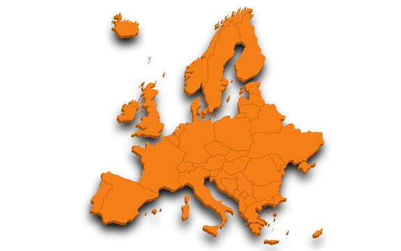 recommend clip art: 3d render map of Europe all Country with borders and regions, Europe continent administrative map with color on white background. EU, European countries map