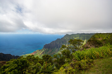 Napali coast seen from the water. A scenic area on the coast of Kauai, Hawaii