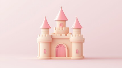 Pastel Fairy Tale Castle on Pink Background