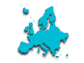 3d render map of Europe with borders, Europe continent administrative map with color on white background. EU, European map