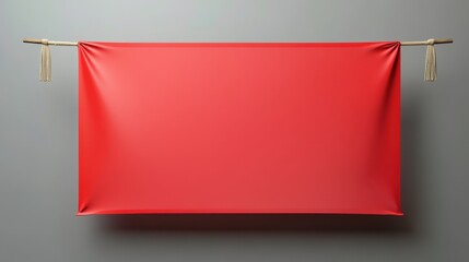 Large red banner hanging in mid-air, with corner ropes holding it steady, ready to display text or promotional content