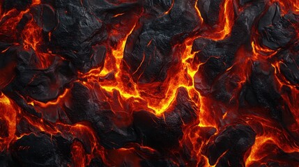 Fototapeta premium Magma texture with glowing fiery rocks and intense red-orange melting flows, creating a dynamic abstract background