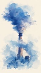 Fototapeta premium Industrial Smokestack Emitting Pollution: A Watercolor Depiction of Environmental Impact