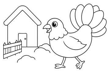 cartoon chicken with a house