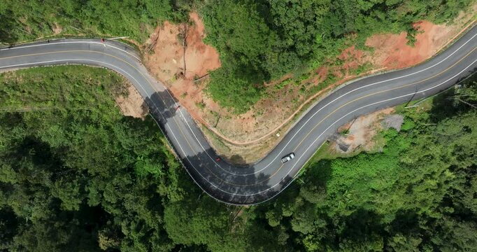 Road No. 1095, Pai, Mae Hong Son, Chiang Mai Province Thailand, in The Rainy Season Aerial Top View 4k video