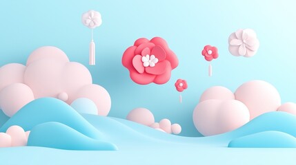 Obraz premium Floating Floral Blooms in a Dreamy Sky