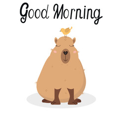 Cute kabibara with good morning wishes.