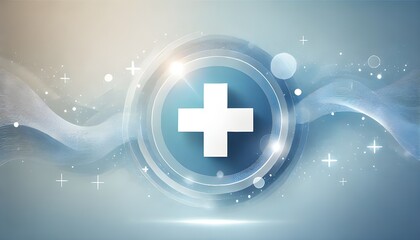 Fototapeta premium A clean, modern healthcare-themed design featuring white medical cross symbols and abstract waves, representing technology and wellness in a digital health environment. Ai