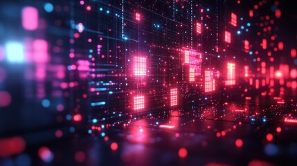 Fototapeta premium Abstract Digital Wall With Glowing Red And Blue Lights