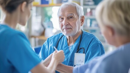 Obraz premium A nurse checking an elderly patient’s temperature in a medical setting
